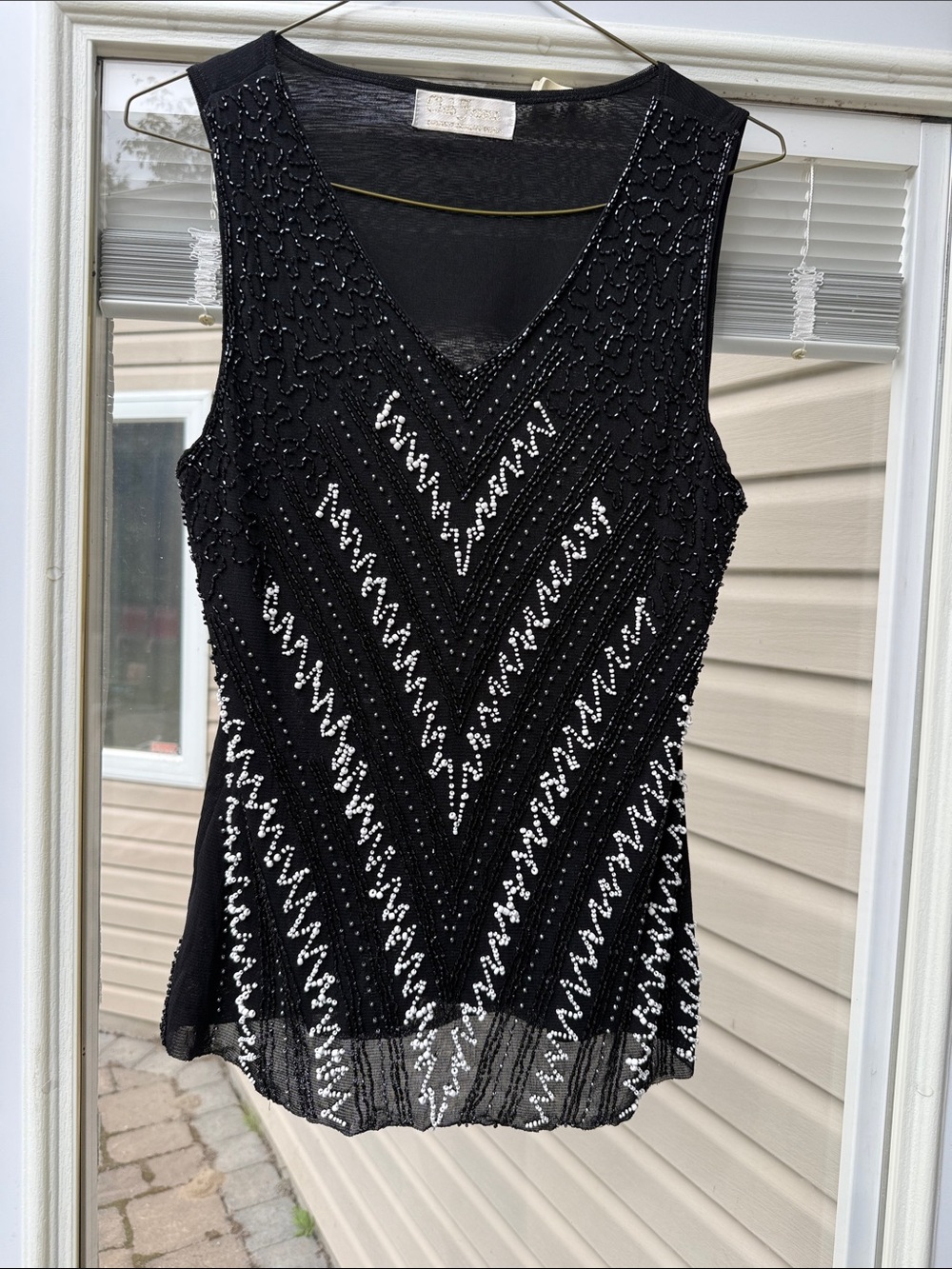 Beaded Black Sleeveless V-Neck Women’s Top